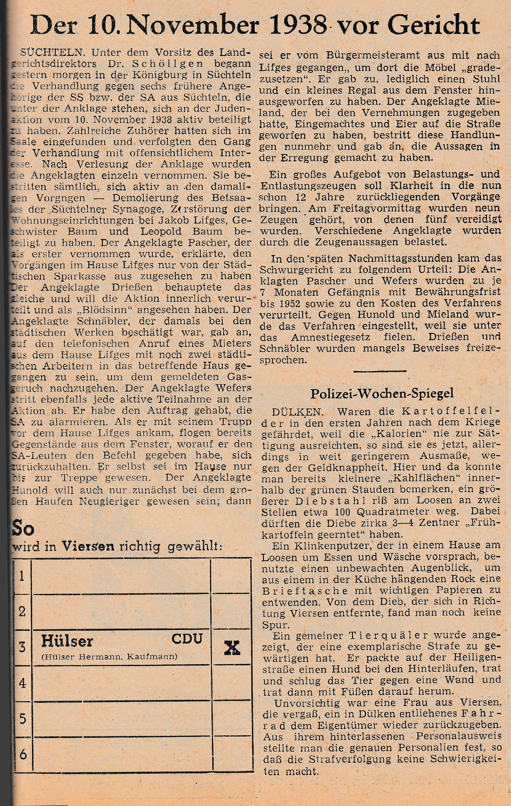 Zeitungsartikel zum Prozess in der Königsburg